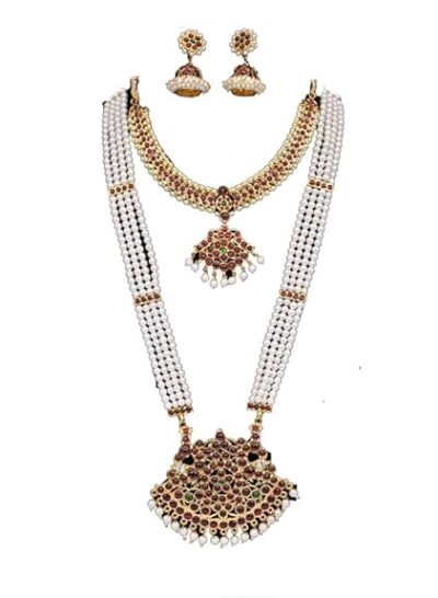 Elite Trade  Three piece bharatnatyam jewellery Set ( Red ) For Women - Image 3