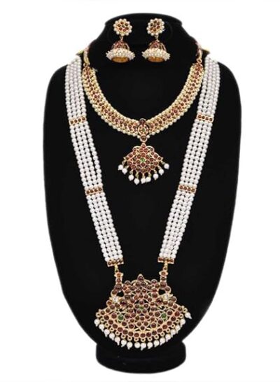Elite Trade  Three piece bharatnatyam jewellery Set ( Red ) For Women - Image 2