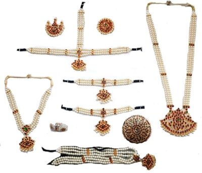 Elite Trade Girl's Beads Bharatnatyam Jewellery Set (Gold)