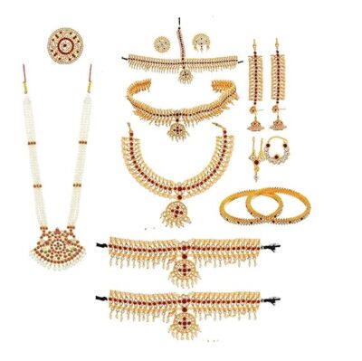 Elite Trade Artistic Red and Golden Classical/Bharatnatyam Heavy Jewellery Set