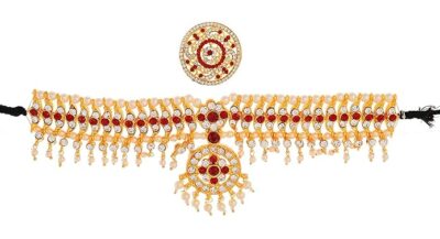 Elite Trade Artistic Red and Golden Classical/Bharatnatyam Heavy Jewellery Set - Image 4