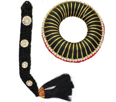 Elite Trade Bharatnatyam Hair Accessories - Hair Bun with Kunjum Hair Extention