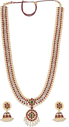 Elite Trade Bharatnatyam white stone long haar with jhumki
