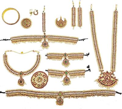 Elite Trade Red And White Kempu Stone Bharatnatyam/Classical Dance Jewellery Set For Women