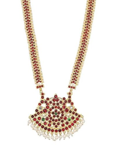 Elite Trade Red Kempu Stone Long Haram/Neckless with Jhumki - Image 2