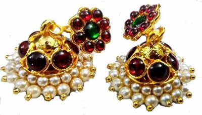 Elite Trade White Kempu Stone Bharatnatyam Jewellery Set For Women - Image 5