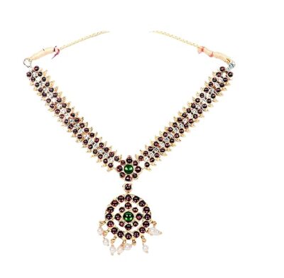 Elite Trade White Kempu Stone Bharatnatyam Jewellery Set With Gajra For Women - Image 6