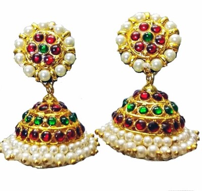Elite Trade Kempu Stone Red And Green Big Jhumka - ETRGJH110