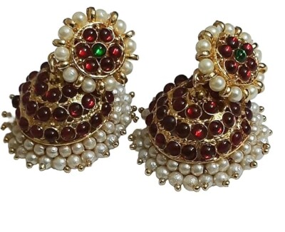 Elite Trade Maroon Big Traditional Kempu Stone Jhumka for Women - ETJH140