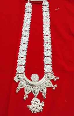 Elite Trading Classical Silver Look Odissi Haar – Long Necklace for Dancers/For Women & Girls/Silver Finish Long Haar