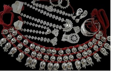 Elite Trading Odissi Dance Jewelry Set – Silver Finish Traditional Jewellery for Dancers/Performers