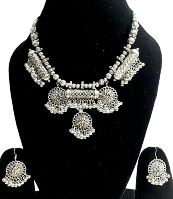 Elite Trading Oxidised Garba Dance Jewelry Set – Traditional Navratri Necklace with Matching Earrings for Women | Dandiya Raas & Garba Special Festival Jewelry