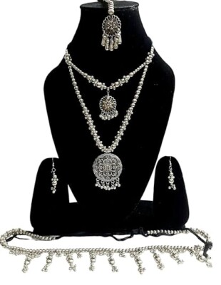 Elite Trading Oxidized Silver Jewelry Set with belt – Perfect for Garba, Dandiya & Festive Look
