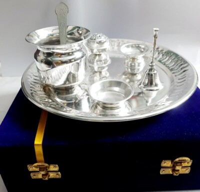 Elite Trading Steel Puja Thali Set for Festivals, Aarti & Religious Ceremonies/Puja Thali with Accessories for Daily Worship