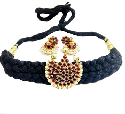 Girl's Elite Trade Black Thread Choker Set With Jhumka